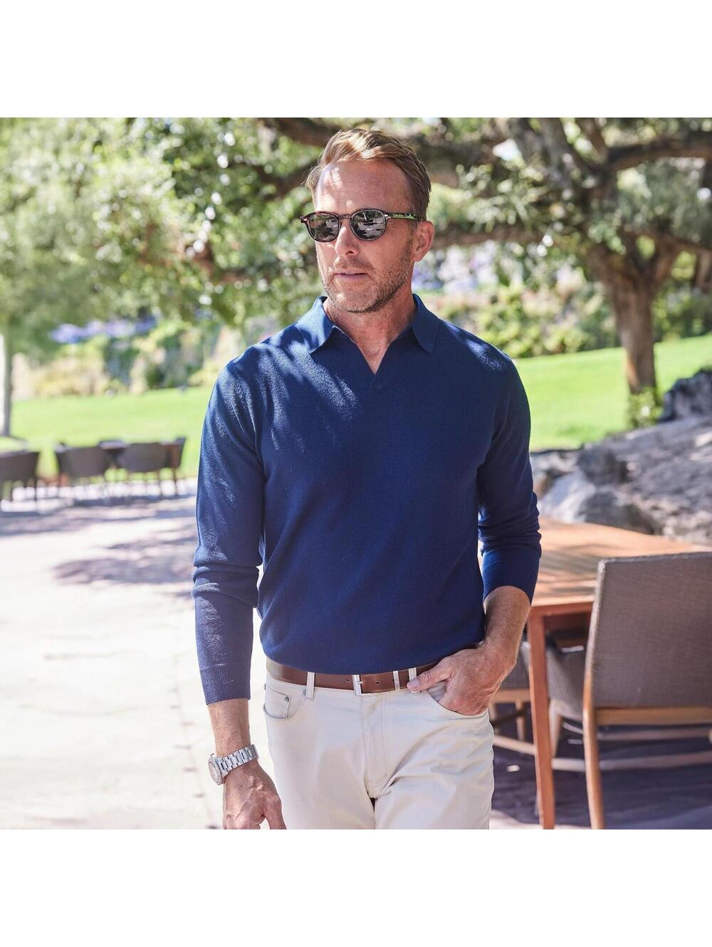 Collars & Co. NWT Bellagio Buttonless Long Sleeve Merino Polo - Size XL